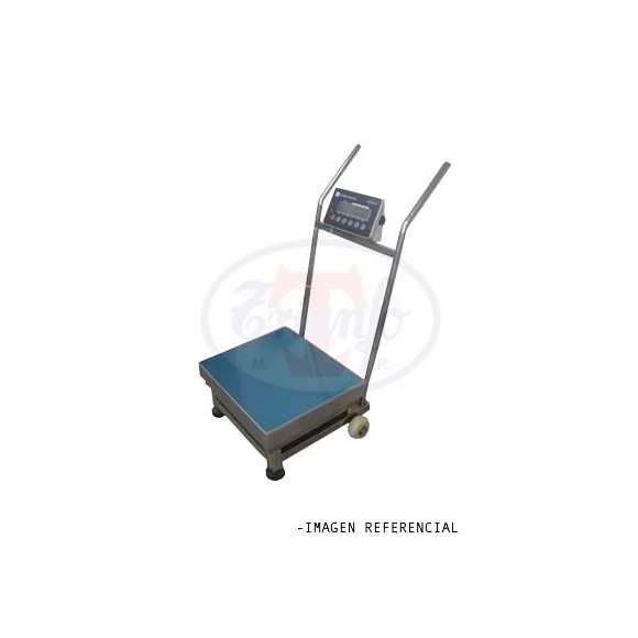 Plataforma digital 150 Kg.  de Acero Inoxidable con ruedas y asa.